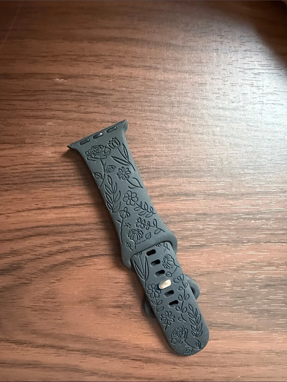 Floral Embossed Silicone Apple Watch Band - Black
